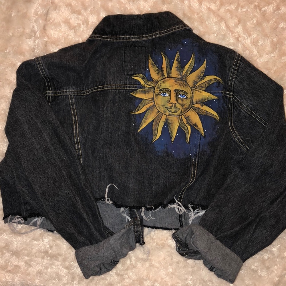 Hand painted cropped denim jacket